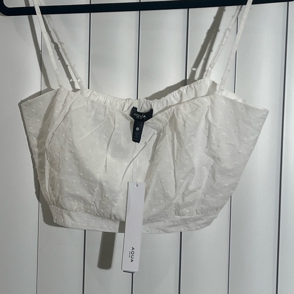 Aqua Womens Swiss Dot Bralette Blouse Cropped Top - Picture 2 of 4